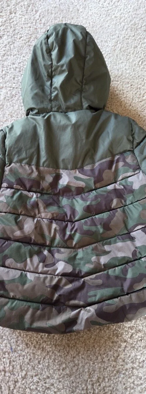 Camo Puffer Hooded Jacket in Olive & Camouflage - 3T Winter Coat